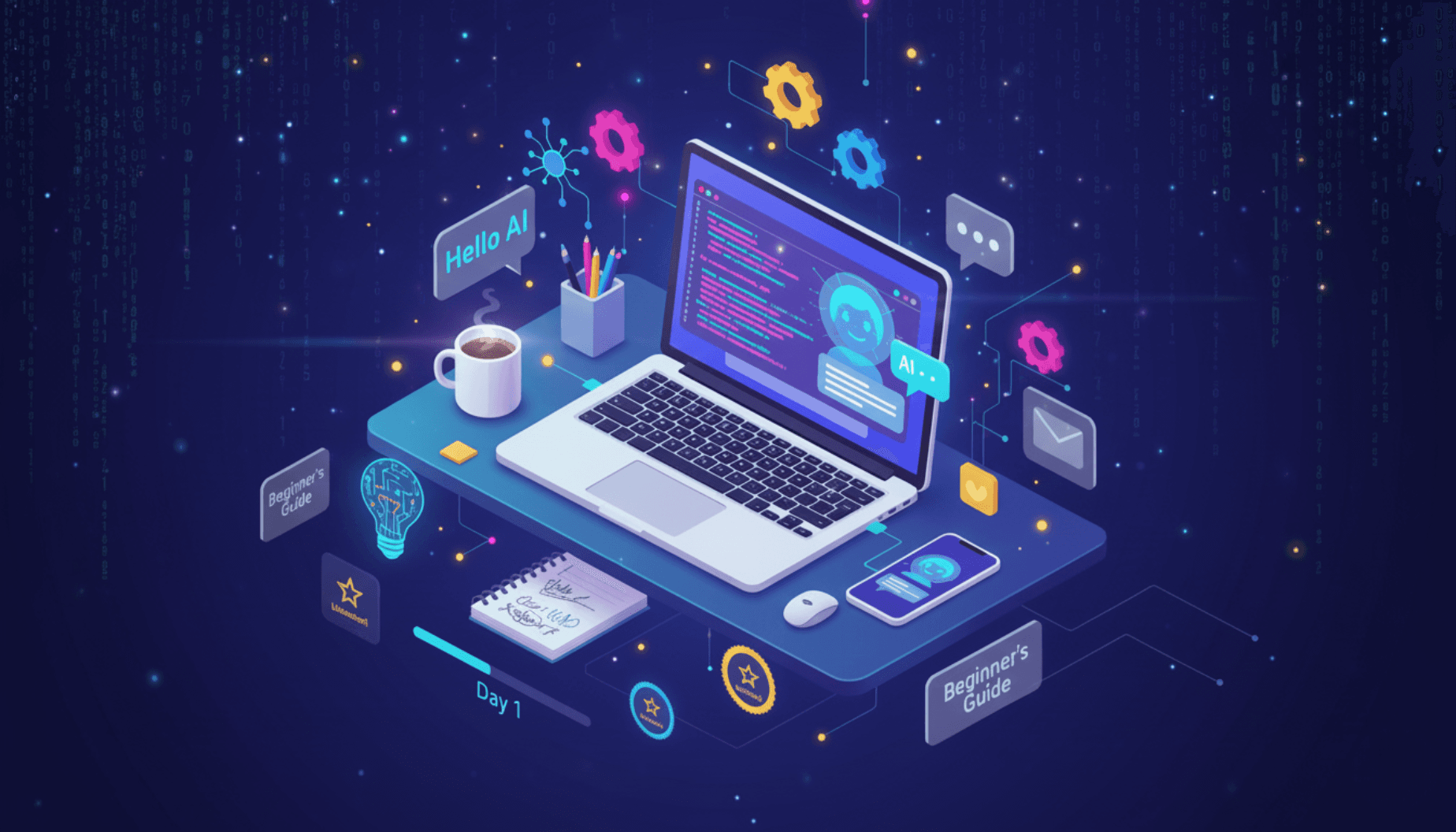 Your First Day with AI: A Beginner’s Toolkit – blog post illustration from AI Did This